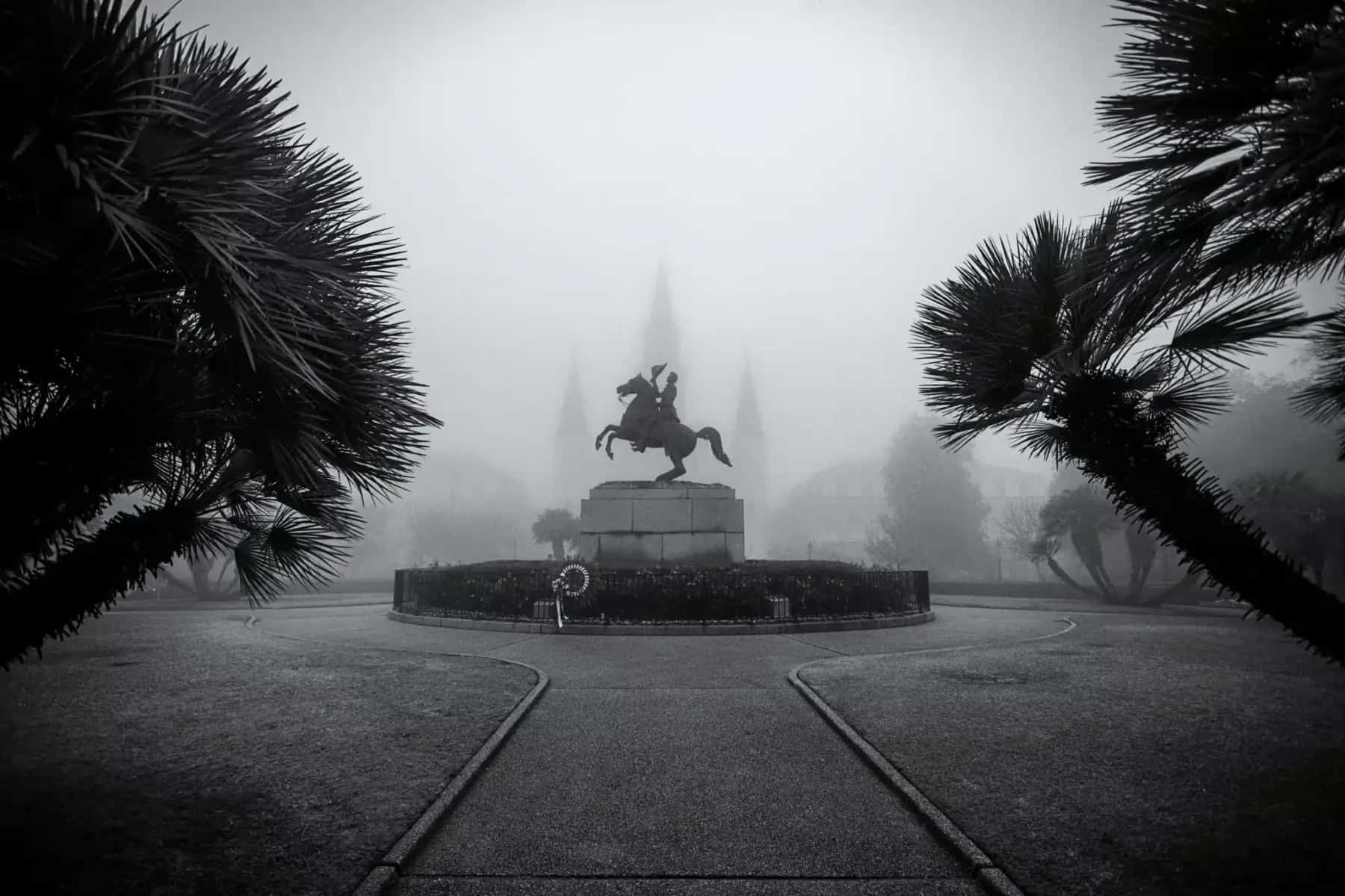 Jackson Square shrouded in fog in New Orleans