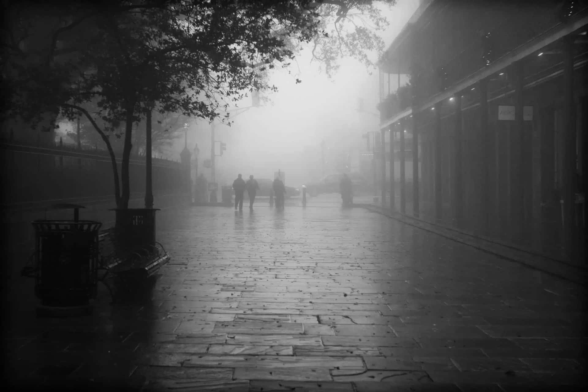 Foggy French Quarter street in New Orleans
