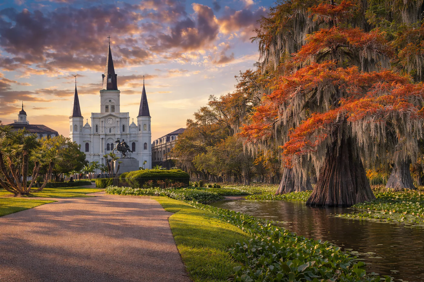Jackson Square and Louisiana swamp scenery