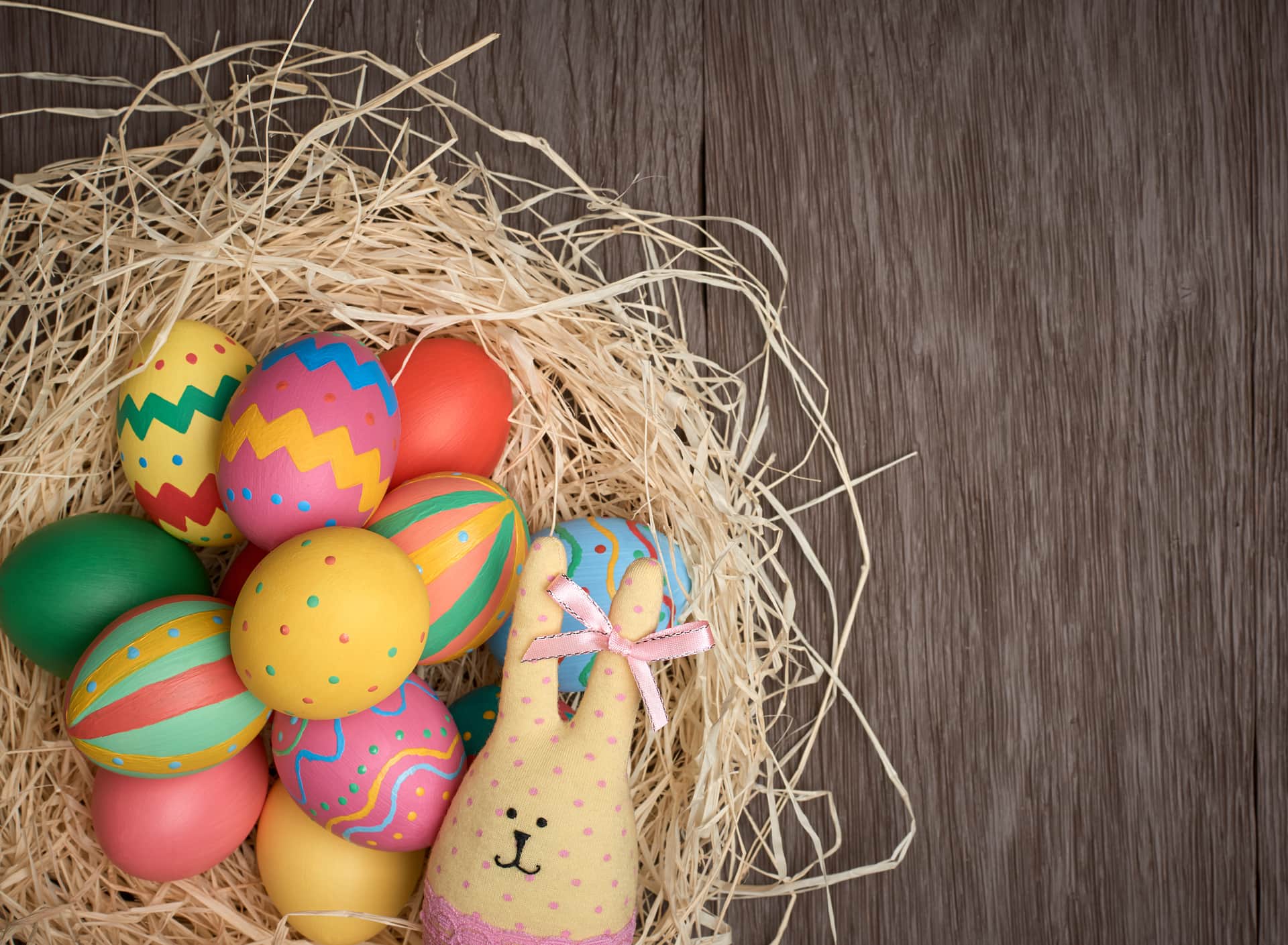 Decorated eggs in a nest-like basket for Easter in New Orleans